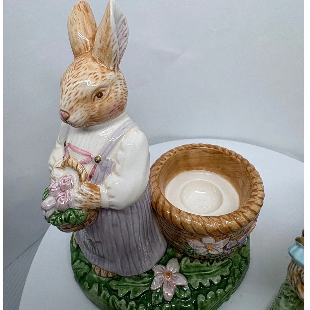 Avon Springtime Collection Ceramic Bunny Rabbit Candle Holder Figurines Easter